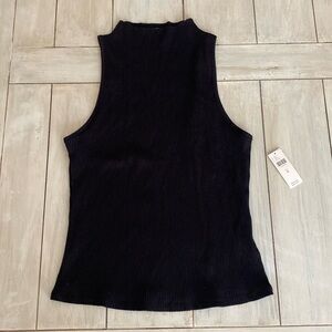 NWT Maeve by Anthropologie Black Ribbed Mock Sleeveless Knit Top Medium